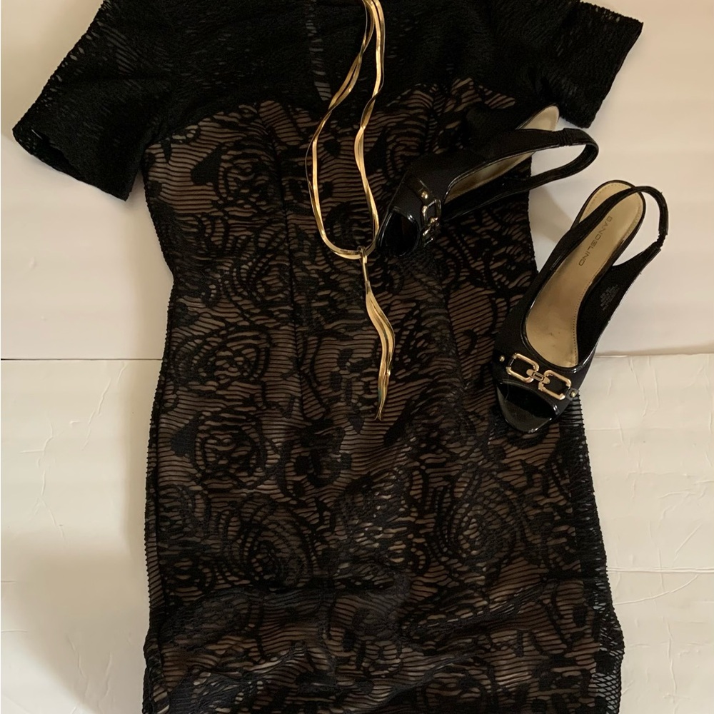 Adrianna Papell Black Lace Midi Dress
